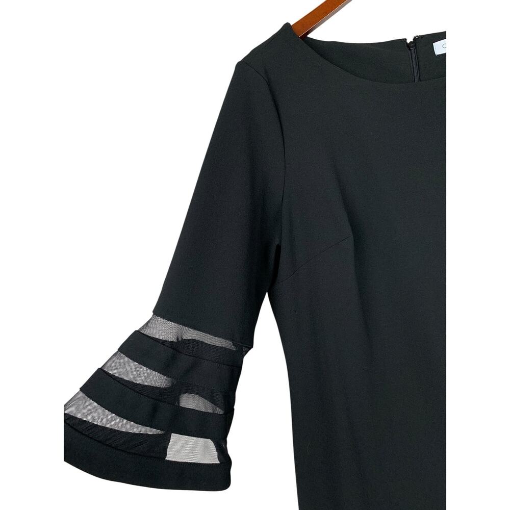 Calvin Klein Sheath Dress Black Bell Sleeve Illusion Trim Knee Length Women's 16 - Picture 3 of 9